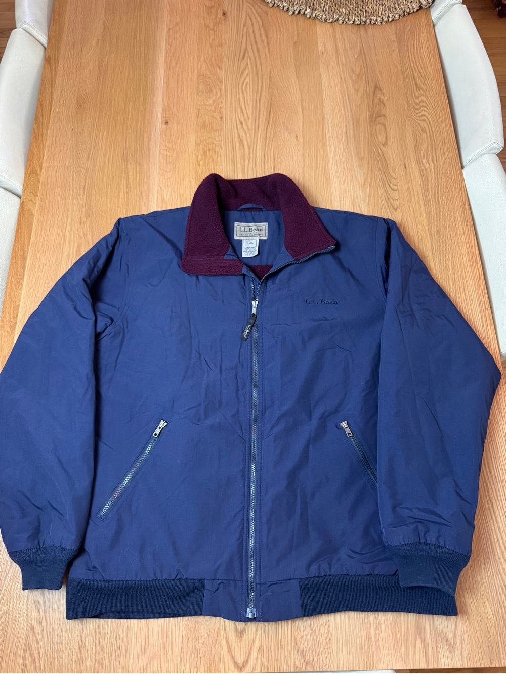 Vintage L.L. Bean Warm Up Navy Jacket with Burgundy Inner Collar